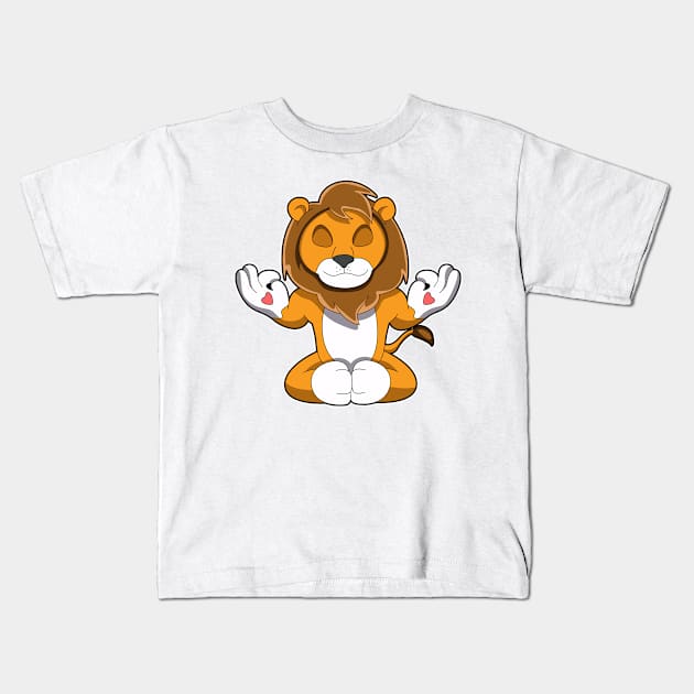 Lion at Meditating Kids T-Shirt by Markus Schnabel